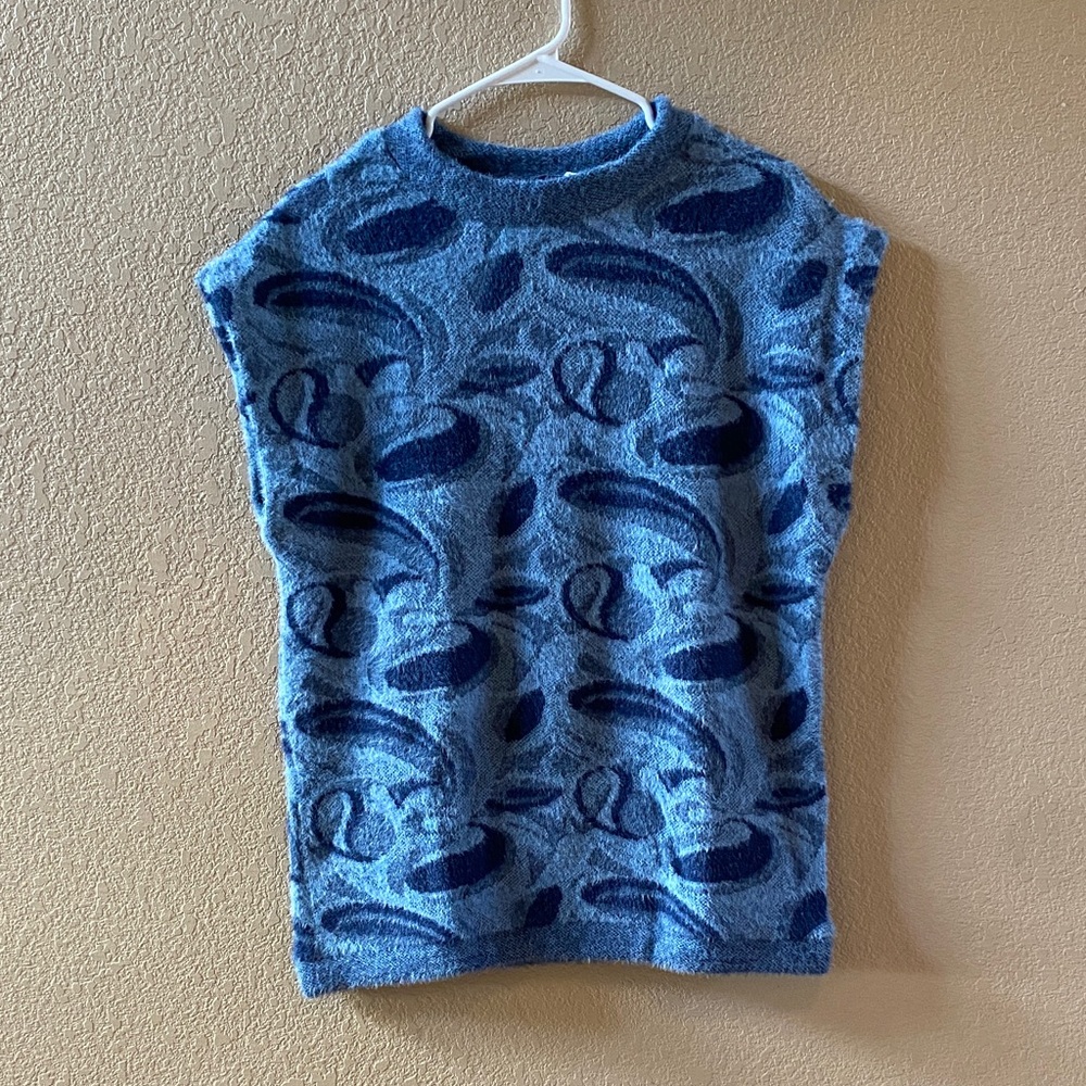 Zara Blue Fuzzy Knit Sleeveless Vest
